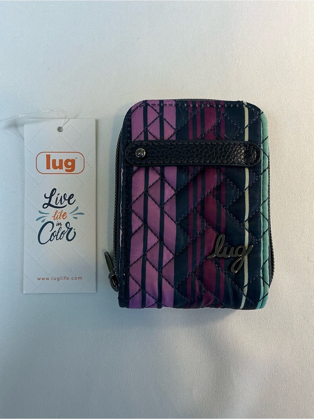 lug Flurry Quilted Multistripe Zipper Wallet Bar Charm Purple, Teal, Navy - NWT